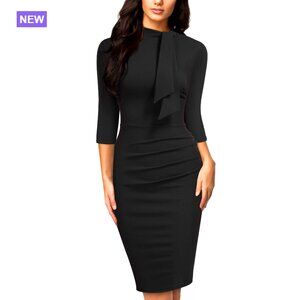 Retro Half Collar Ruffle 2/3 Sleeve Cocktail Pencil Dress